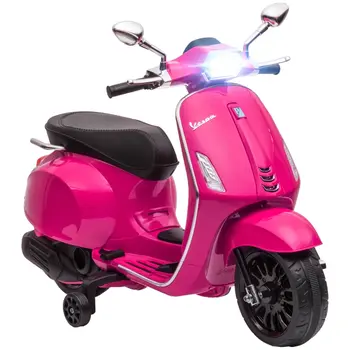 12V Vespa Licensed Kids Electric Scooter Motorbike w/ Music, Headlights, FM Radio, for 3-6 Years - Pink | AIYAPLAY
