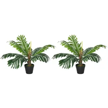 2 Pack 60cm Artificial Palm Tree Decorative Plant with Nursery Pot, Fake Tropical Tree for Indoor Outdoor Décor by Outsunny