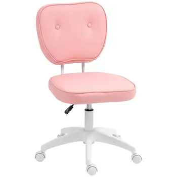 Vanity Office Chair, PU Leather Computer Chair for Home, with Adjustable Height, Armless, Swivel Wheels, Pink by Vinsetto