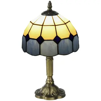 Handmade Stained Glass Bedroom Table Lamp, Antique Bedside Light for Bedroom, Living Room, Home, Decorative Night Light, Blue | HOMCOM