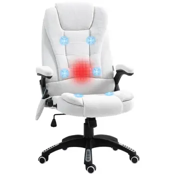 Vinsetto Massage Office Chair with 6 Heated Vibration Points, Executive Office Chair with Linen-Feel Fabric 360°, Swivel Wheels in Cream White