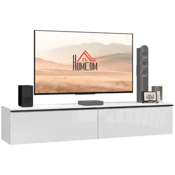 160cm High Gloss Floating TV Unit Stand for TVs up to 70", Wall Mounted TV Cabinet with Storage Cupboards in White by HOMCOM