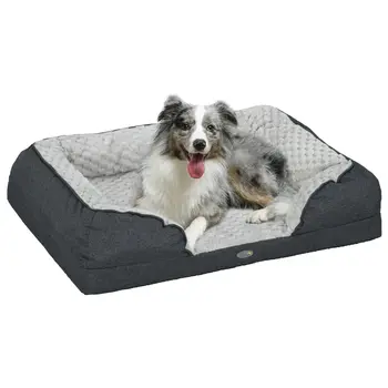 Calming Polyester Dog Bed Pet Mattress with Removable Cover, Anti-Slip Bottom, for Medium Dogs, 90L x 69W x 21Hcm - Charcoal Grey by PawHut