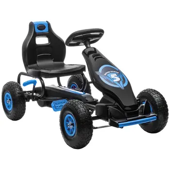 Kids Pedal Go Kart with Adjustable Seat, Inflatable Tyres in Blue by HOMCOM