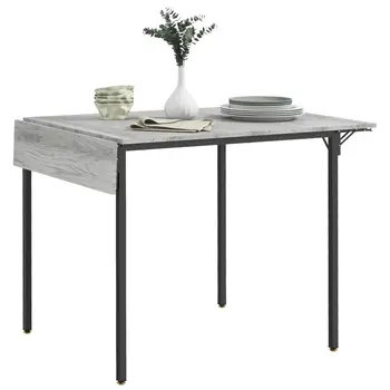 HOMCOM Folding Kitchen Table, Drop Leaf Dining Table, Extendable Kitchen Table for 2-4 People in Grey