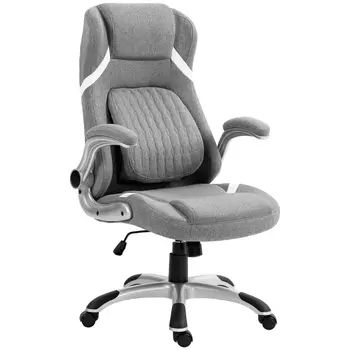 Vinsetto Ergonomic Desk Chair with Adjustable Height and Tension, Armrests, Linen-Look Home Office Chair in Grey