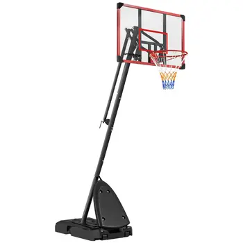 Adjustable Basketball Hoop and Stand with Weighted Base, Portable on Wheels in Red 2.4-2.9m by SPORTNOW