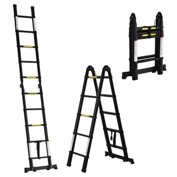 DURHAND 3.2m/10.5ft Extendable Telescopic Ladder, Aluminium Ladder with Anti-slip Pedals, Portable Foldable 10 Step Ladder, 150kg Capacity, EN131 in Black