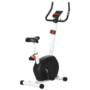 SPORTNOW Quiet Exercise Bike Stationary Bike with 8-Level Magnetic Resistance, Heart-Rate Sensor and Wheels in White