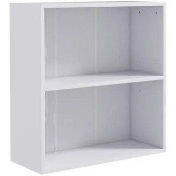 HOMCOM 2 Tier Bookshelf, Low Bookcase with Adjustable Shelf, 2 Compartments for Home Office, Living Room, Study in White