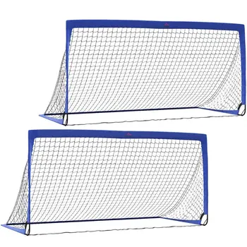 HOMCOM Set of 2 Football Goal Net 6 x 3 ft Foldable Outdoor Sport Training Teens Adults Soccer with Carrying Bag Blue
