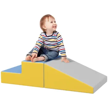 HOMCOM 2 Piece Soft Play Set for Toddler Climb and Crawl, for 12-36 Months in Grey