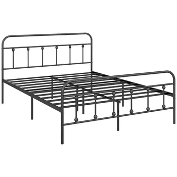 HOMCOM 5ft King Platform Bed Frame with Underbed Storage Tall Headboard Steel Slat, No Box Spring Needed, Easy Assembly in Black