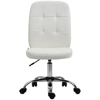 Computer Office Desk Chair, Faux Leather Desk Chair with Adjustable Height, Armless, White | Vinsetto
