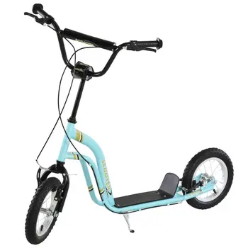 HOMCOM Teen Kids Stunt Scooter with Adjustable Handlebar, 12 Inch Rubber Tyres, Dual Brakes, Blue