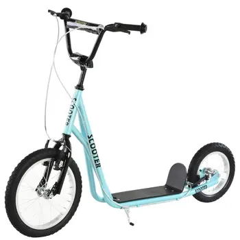 HOMCOM Teen Kids Stunt Scooter with Adjustable Handlebar, 16 Inch Rubber Tyres, Dual Brakes in Blue