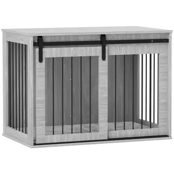 PawHut 100cm Dog Crate Furniture with Removable Cushion for Large Dogs in Grey