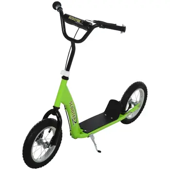 HOMCOM Teen Kids Stunt Scooter with Adjustable Handlebar, 12 Inch Rubber Tyres, Dual Brakes in Green