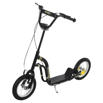 HOMCOM Teen Kids Stunt Scooter with Adjustable Handlebar, 12 Inch Rubber Tyres, Dual Brakes in Black