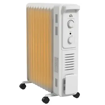 HOMCOM 2.5kW 11 Fin Oil-Filled Radiator in White