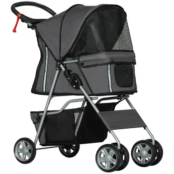 PawHut Foldable Pet Stroller for Small and Miniature Dog in Dark Grey