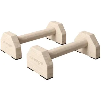 Wooden Parallettes Bars Push up Handles with Non-Slip Base, Calisthenics Equipment for Home Gym Training | SPORTNOW