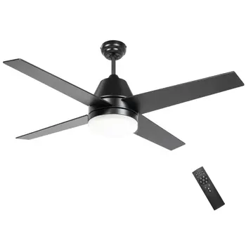 Ceiling Fan with LED Light, Flush Mount Ceiling Fan Lights with Reversible Blades, Remote, Black and Walnut Brown | HOMCOM