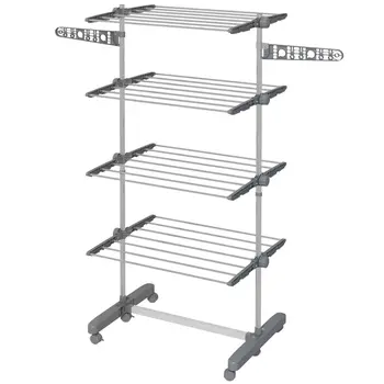 HOMCOM 4 Tier Clothes Airer, Foldable Clothes Drying Rack, Stainless Steel Clothes Dryer with Wheels & Wings