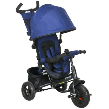 4 in 1 Kids Trike Push Bike w/ Push Handle, Canopy, 5-point Safety Belt, Storage, Footrest, Brake, for 1-5 Years, Blue | HOMCOM