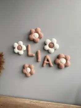 Personalized bouclé Wall Decor Baby Name - Pink / White