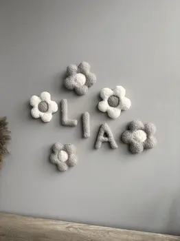 Personalized bouclé Wall Decor Baby Name - Gray / White