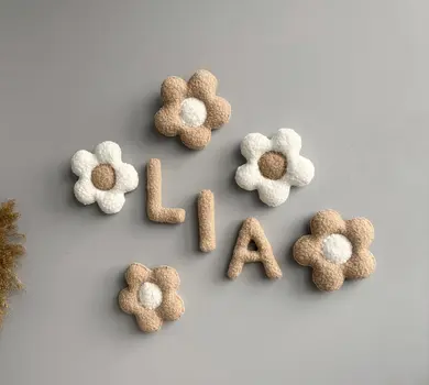 Personalized bouclé Wall Decor Baby Name - Beige / White