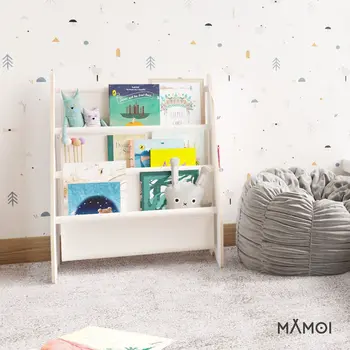 MAMOI® Bücherregal für kinder, Bücherkiste für kinderzimmer, Book shelf, Buchregal, Wandregal kinderregal, Kinderbücherregal, Bücherbank aus Yarnwood, Kindermöbel für kleines kind montessori