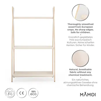 MAMOI® Children clothes rail Beige 53x95x32cm | Dressing up rail for kids made of Yarnwood | Baby wardrobe clothes storage modern design | Baby accessories | 100% ECO | MADE in EU