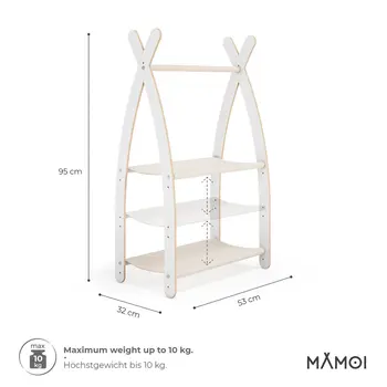 MAMOI® Children clothes rail Beige 53x95x32cm | Dressing up rail for kids made of Yarnwood | Baby wardrobe clothes storage modern design | Baby accessories | 100% ECO | MADE in EU