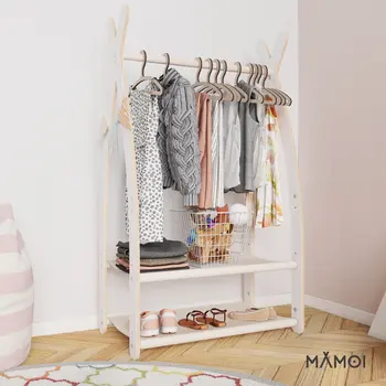 MAMOI® Children clothes rail Beige 53x95x32cm | Dressing up rail for kids made of Yarnwood | Baby wardrobe clothes storage modern design | Baby accessories | 100% ECO | MADE in EU