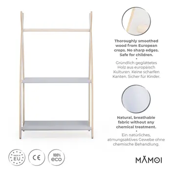 MAMOI® Children clothes rail Light grey 53x95x32cm | Dressing up rail for kids made of Yarnwood | Baby wardrobe clothes storage modern design | Baby accessories | 100% ECO | MADE in EU