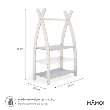 MAMOI® Children clothes rail Light grey 53x95x32cm | Dressing up rail for kids made of Yarnwood | Baby wardrobe clothes storage modern design | Baby accessories | 100% ECO | MADE in EU