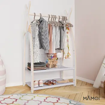 MAMOI® Children clothes rail Light grey 53x95x32cm | Dressing up rail for kids made of Yarnwood | Baby wardrobe clothes storage modern design | Baby accessories | 100% ECO | MADE in EU