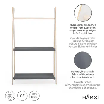 MAMOI® Children clothes rail Grey 53x95x32cm | Dressing up rail for kids made of Yarnwood | Baby wardrobe clothes storage modern design | Baby accessories | 100% ECO | MADE in EU