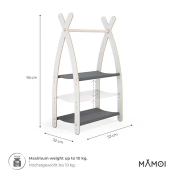 MAMOI® Children clothes rail Grey 53x95x32cm | Dressing up rail for kids made of Yarnwood | Baby wardrobe clothes storage modern design | Baby accessories | 100% ECO | MADE in EU