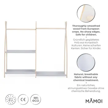 MAMOI® Children clothes rail Beige 95x106x32cm | Dressing up rail for kids made of Yarnwood | Baby wardrobe clothes storage modern design | Baby accessories | 100% ECO | MADE in EU
