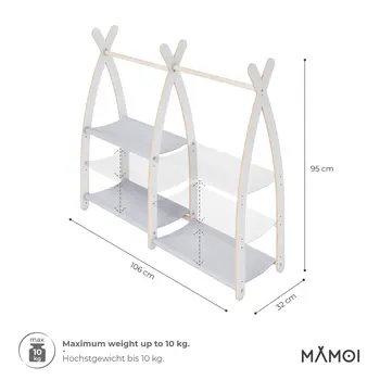 MAMOI® Children clothes rail Beige 95x106x32cm | Dressing up rail for kids made of Yarnwood | Baby wardrobe clothes storage modern design | Baby accessories | 100% ECO | MADE in EU