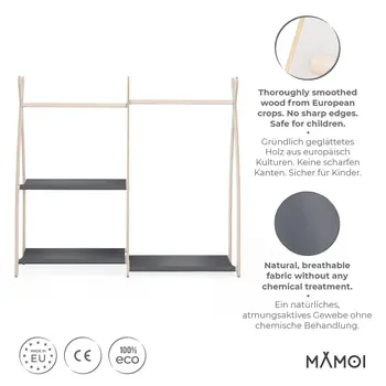 MAMOI® Kleiderstange Baby Kinderzimmer | Kinderkleiderstange 95x106x32cm | Kinder Kleiderständer Baby | Garderobenständer | Baby Garderobe | Kindergarderobe | 100% ECO | Made in EU