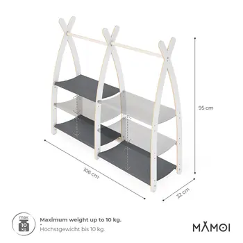 MAMOI® Kleiderstange Baby Kinderzimmer | Kinderkleiderstange 95x106x32cm | Kinder Kleiderständer Baby | Garderobenständer | Baby Garderobe | Kindergarderobe | 100% ECO | Made in EU