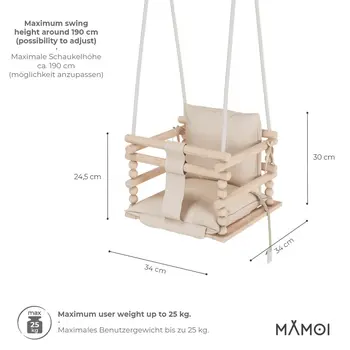 MAMOI® Baby swing Beige, Toddler sensory seat 3 in 1, Wooden door bouncer for kids, Indoor swings set, Chair from birth for toddlers age 1-3