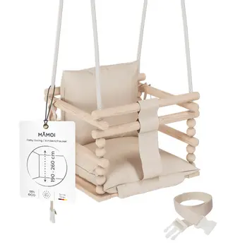 MAMOI® Balancoire bebe pour interieur, Siege balançoire pour bébé, Balancelle de coton en bois naturel, Baby swing pour enfant  à partir de 1 an, 3 en 1