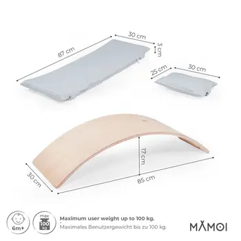 MAMOI® Balance Board für Kinder, Balance wippe, Balancieren und Gleichgewichtstrainer, Balanceboard, Balanceboards indoor, Balancierbrett, Wobble Board aus Holz, Balance-board mit matte ab 13