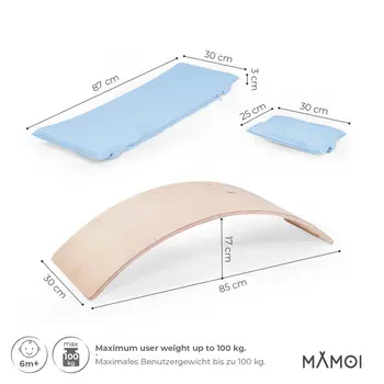 MAMOI® Balance Board für Kinder, Balance wippe, Balancieren und Gleichgewichtstrainer, Balanceboard, Balanceboards indoor, Balancierbrett, Wobble Board aus Holz, Balance-board mit matte ab 11