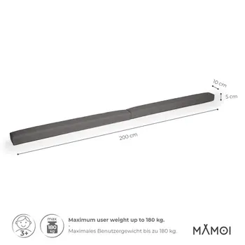 MAMOI® Gymnastics beam for kids Grey (200 cm), Padded non-slip folding balance beam, Kids gym equipment at home, Gymnastic floor beams & bases for children